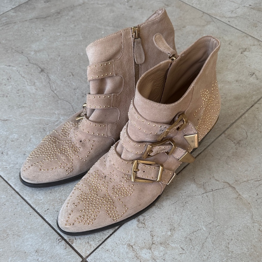 Chloe Beige Studded Ankle Boots